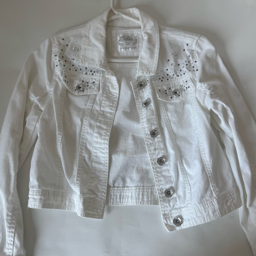 Justice Girls White Jean Jacket with Rhinestones